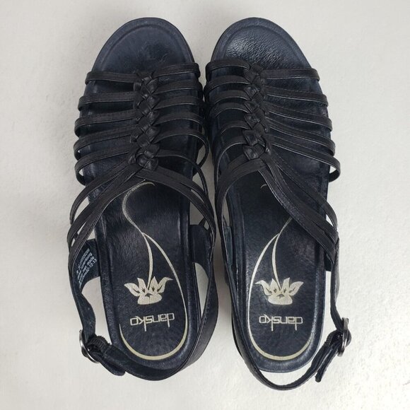 Dansko Dana Strappy Wedge Sandal Women 7.5-8 38 Black Leather Slingback Open Toe - Picture 7 of 10